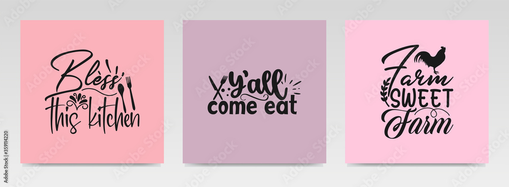 Kitchen quotes letter typography set illustration. Stock Vector | Adobe