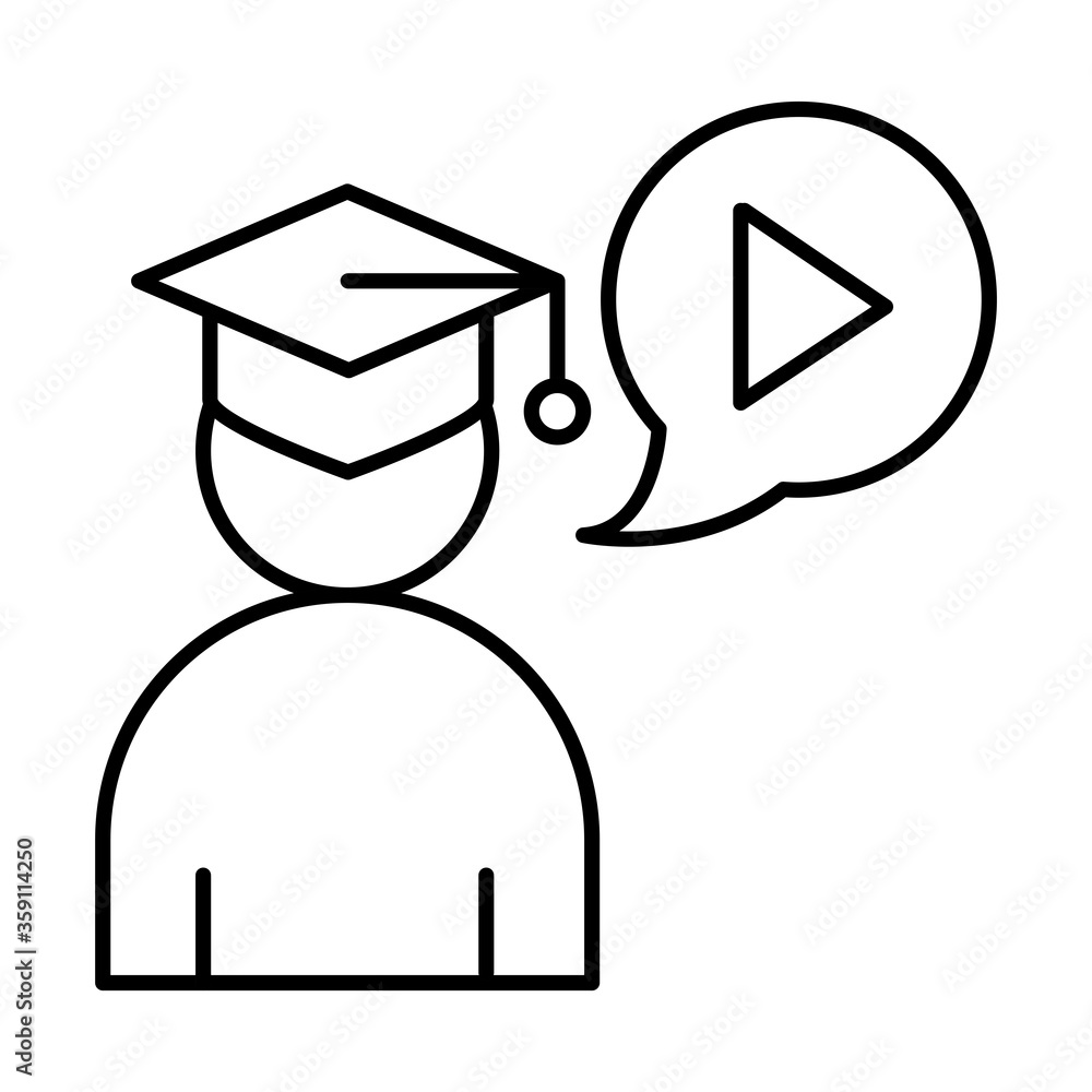 online education, graduate student character virtual, website and mobile training courses line style icon online education, graduate student character virtual, website and mobile training courses line style icon