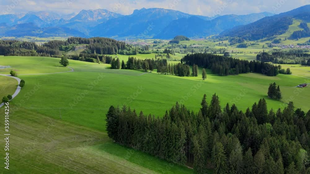 The amazing green nature of Allgau in Bavaria Germany.Aerial drone footage The amazing green nature of Allgau in Bavaria Germany.Aerial drone footage
