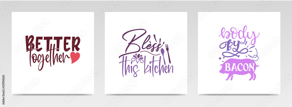 Fototapeta premium Kitchen quotes letter typography set illustration.