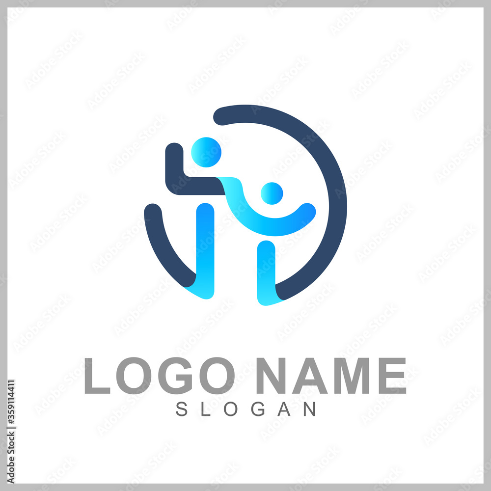 Kids care logo vector, caring children, family parenting, charity people, health care clinic, happy child play with parent Kids care logo vector, caring children, family parenting, charity people, health care clinic, happy child play with parent