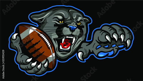 panther football mascot holding ball in paw for school, college or league