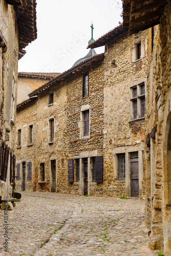 Medieval architecture of Perouges  France  a walled town  a popular touristic attraction.