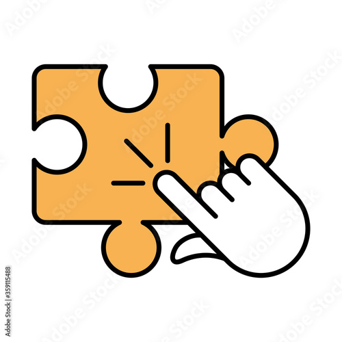 online education, puzzle click hand, website and mobile training courses line and fill icon