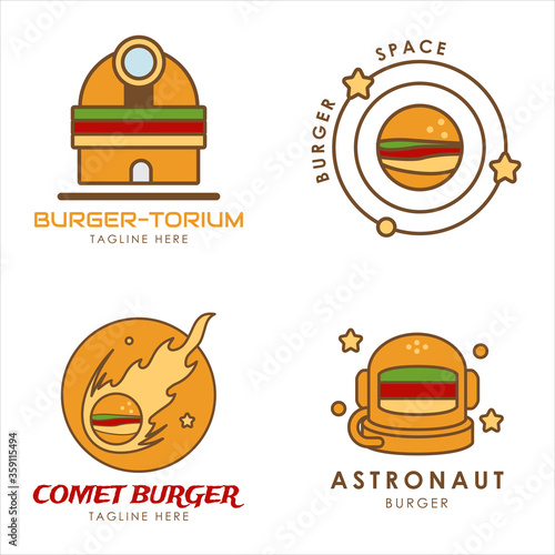 Flat Design Simple Outline Fast Food Burger Logo Set © Anton