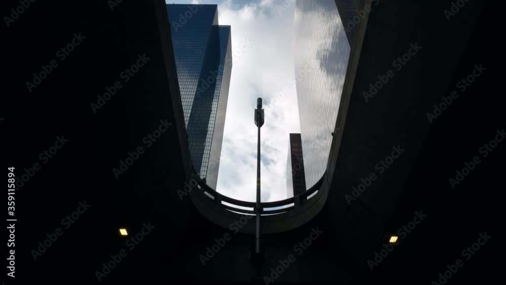 Establishing shot of skyscrapers buildings in Los Angeles. American modern urban life, LA business center, travel destination & modern city in USA. Establishing shot of skyscrapers buildings in Los Angeles. American modern urban life, LA business center, travel destination & modern city in USA.