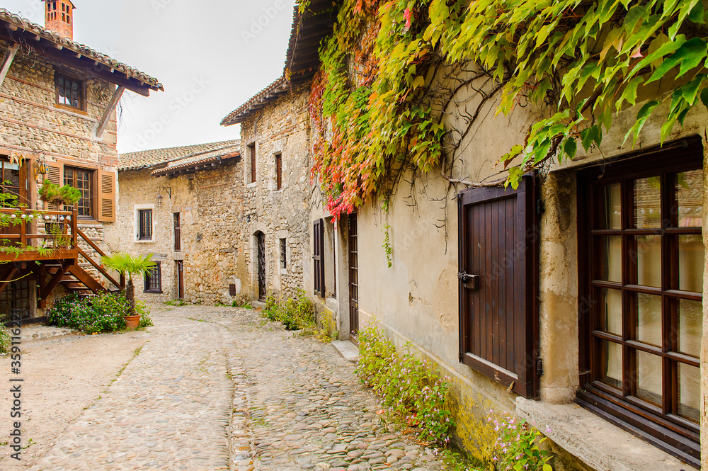 Architecture of Perouges, France, a medieval walled town, a popular ...