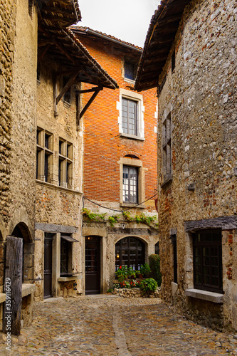 Medieval architecture of Perouges  France  a walled town  a popular touristic attraction.