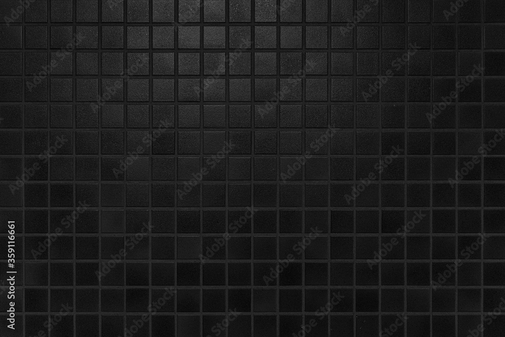 Dark ceramic tiles texture background. Black and white, black