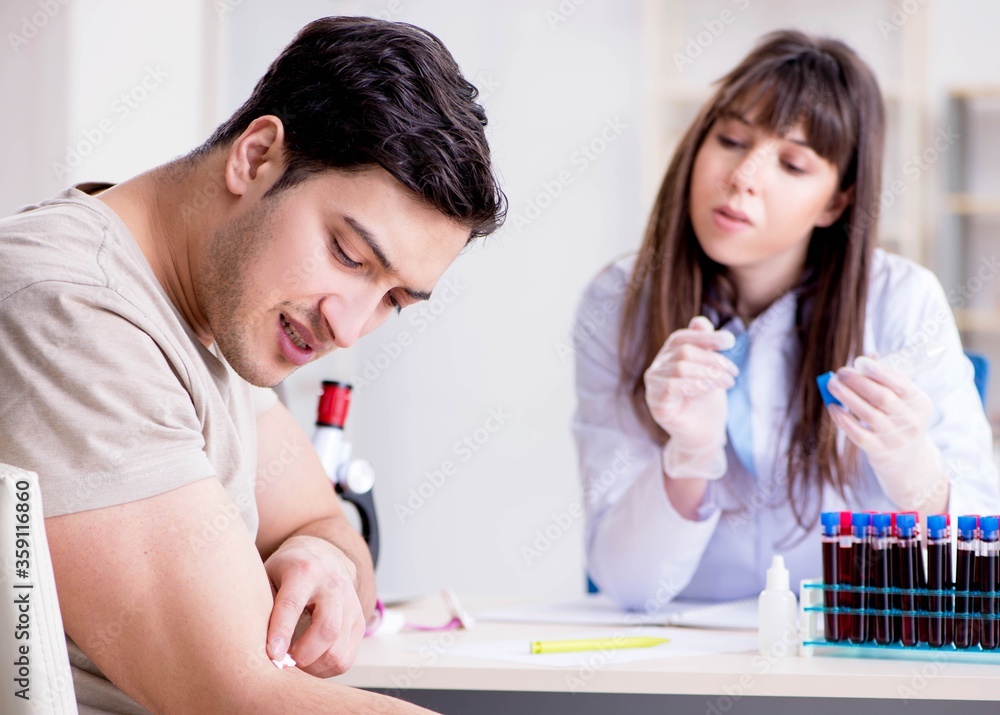Patient during blood test sampling procedure taken for analysis Patient during blood test sampling procedure taken for analysis