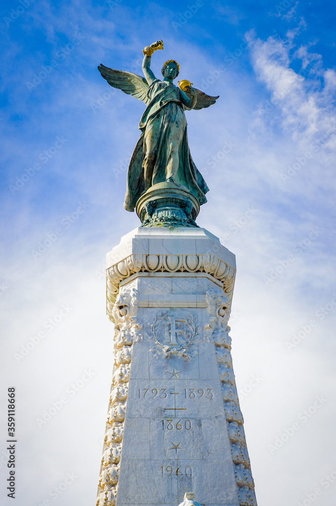 It's Nika goddess statue on the Riviera in Nice, France. Nice is the popular touristic destination
