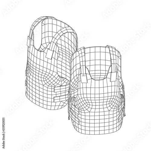 Police flak jacket or bulletproof vest. Bullet proof concept. Wireframe low poly mesh vector illustration.