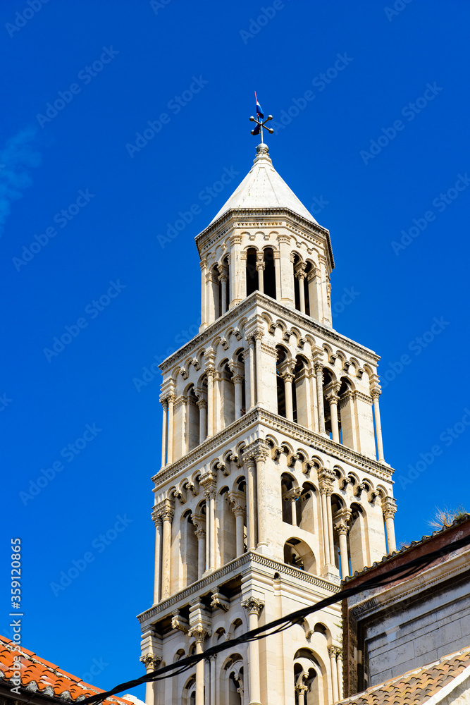It's Bell tower of the Cathedral of Saint Domnius, he Catholic cathedral in Split, Croatia.