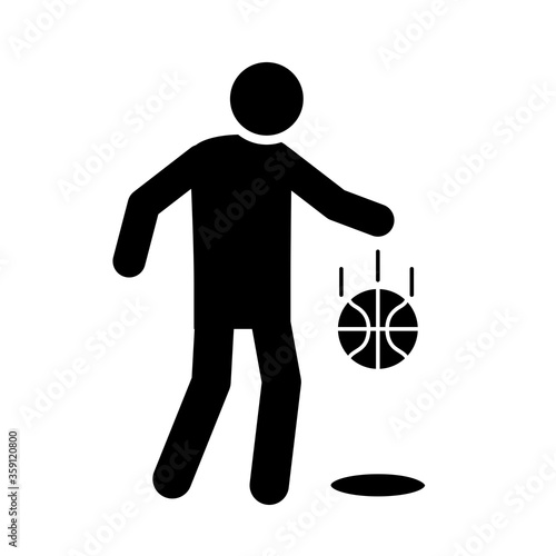 basketball game, player bouncing ball recreation sport silhouette style icon