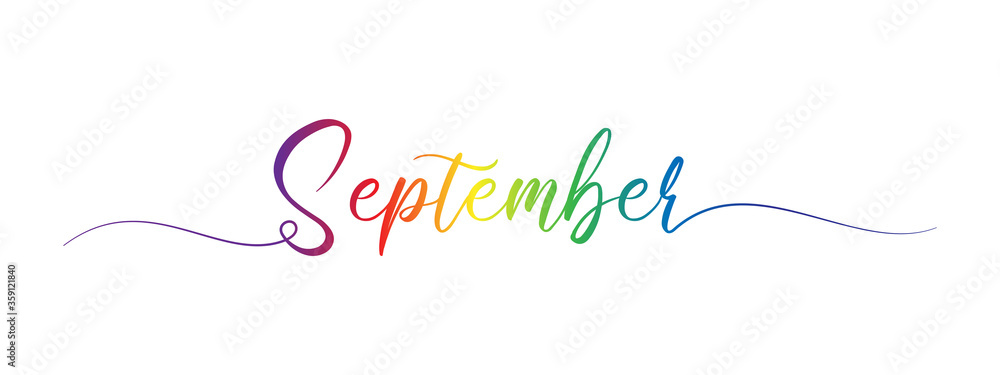 september letter calligraphy banner colorful gradient - obrazy, fototapety, plakaty 