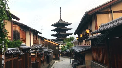 Gimbal footage at Yasaka Pagoda in Higashiyama Ward, Kyoto City and traditional townscape full of Japanese atmosphere.
