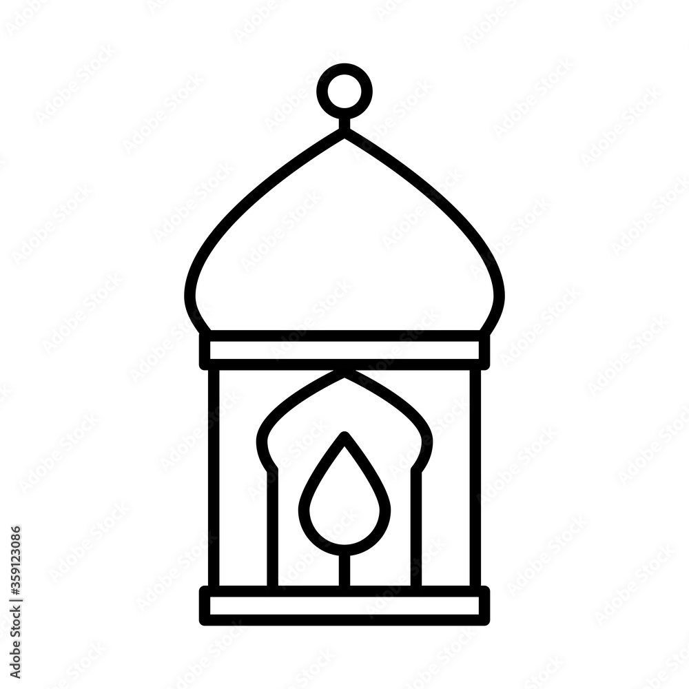burning candle in lantern eid mubarak islamic religious celebration line style icon