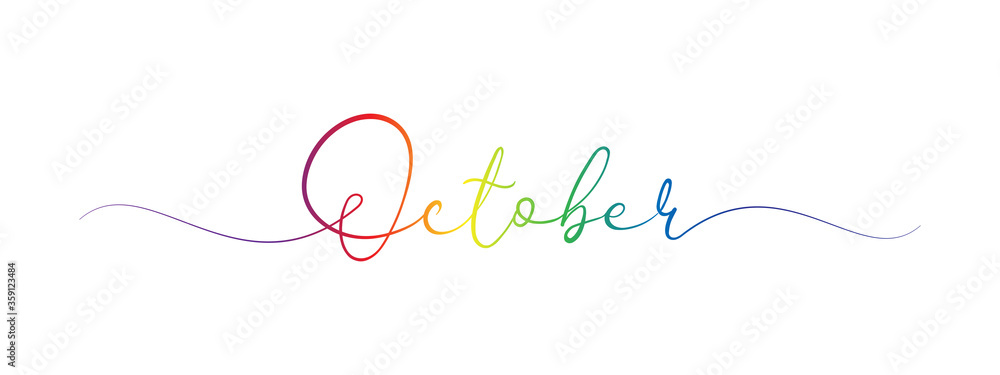october letter calligraphy banner colorful gradient