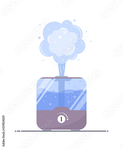Humidifier air icon. Ultrasonic purifier microclimate for home. Healthy humidity. Equipment for house or office. Modern vector illustration in flat cartoon style.