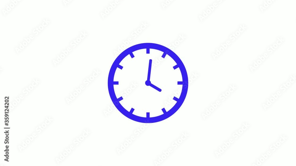 Blue color clock isolated on white background,Counting down clock video footage