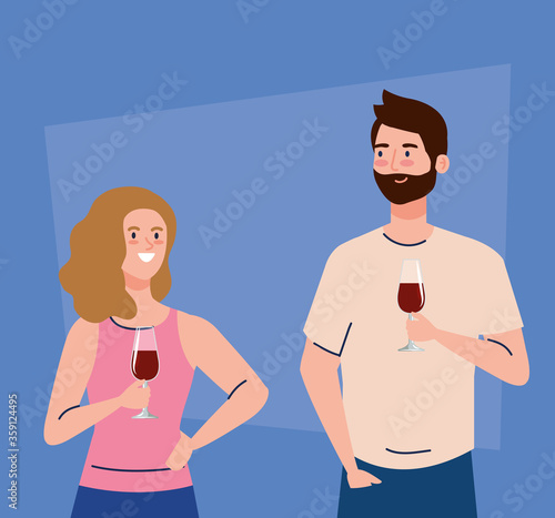 happy couple, healthy lifestyle, celebrating holiday party vector illustration design