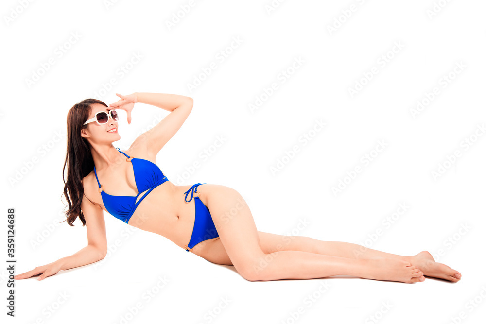 Obraz premium Young beautiful woman wearing swimsuit bikini , isolated on white