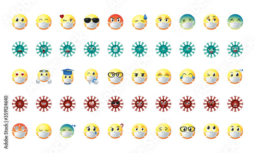 emojis with masks gradient style icon set vector design