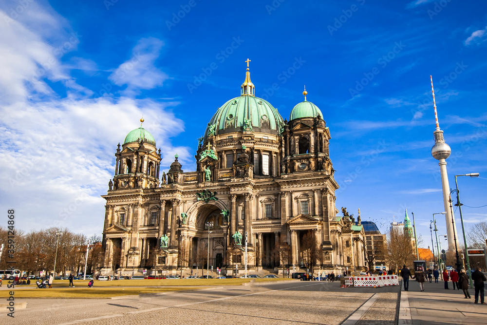 Berlin Cathedral (German: Berliner Dom) with Berlin TV tower in the background