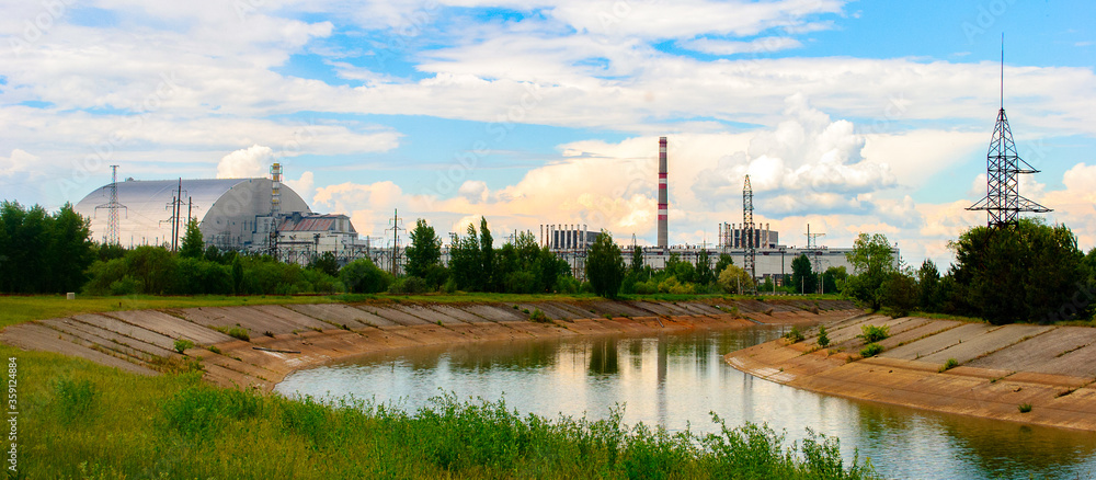 New Safe Confinement (NSC or Shelter), a structure built to contain the remains of 4th reactor unit at the Chernobyl Nuclear Power Plant Ukraine New Safe Confinement (NSC or Shelter), a structure built to contain the remains of 4th reactor unit at the Chernobyl Nuclear Power Plant Ukraine