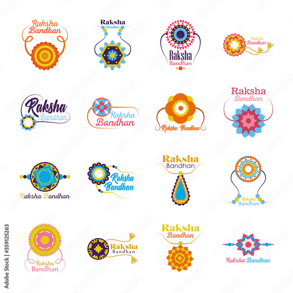 Fototapeta premium Raksha bandhan wristbands set vector design