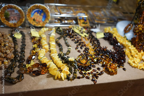 Amber decorations on the shop window