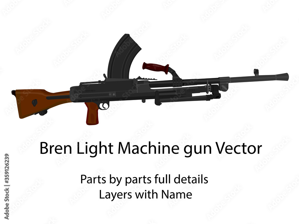 WW2 Bren light machine gun | ww2 machine gun full details and parts by  parts with layers name. This can help you to animated like magazine  reloading, firing etc. Stock-Vektorgrafik | Adobe