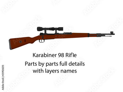 WW2 bolt-action rifle Karabiner 98k vector |  WW2 guns | Parts by parts with layers name, best for animation such as firing, reloading etc.