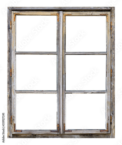 Vintage wooden window with six pane on white background