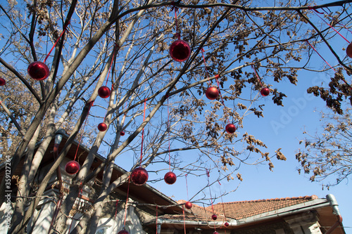 Christmas decoration details in the city streets.