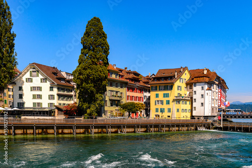 Fototapeta Naklejka Na Ścianę i Meble -  Architecture on the river Reuss in Lucerne, a city in the German-speaking part of Switzerland
