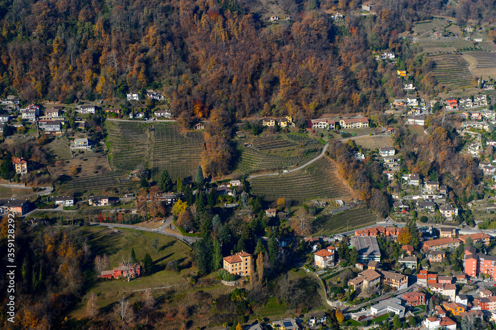 Obraz premium Nature and town of Switzerland. Aerial View