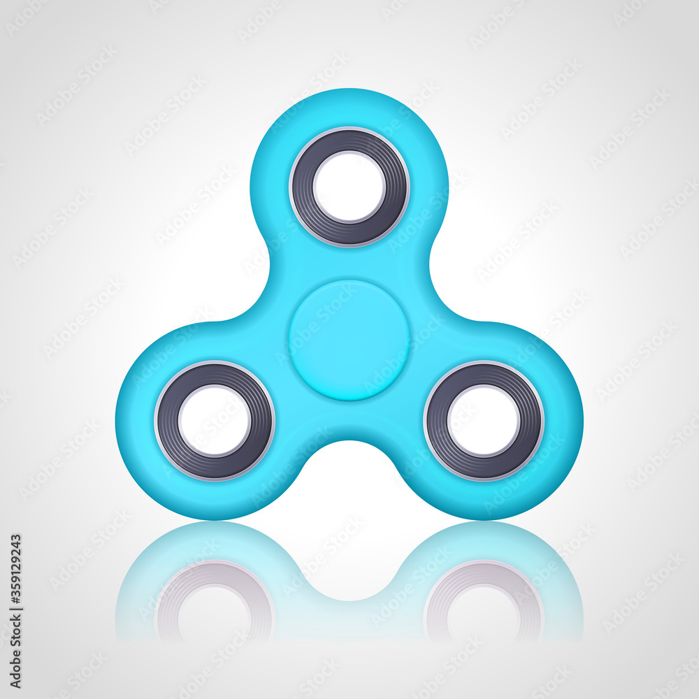 Vector realistic blue turquoise hand fidget spinner toy stress relieving on white background. Anti stress and relaxation fidgets illustration. EPS 10 Vector realistic blue turquoise hand fidget spinner toy stress relieving on white background. Anti stress and relaxation fidgets illustration. EPS 10