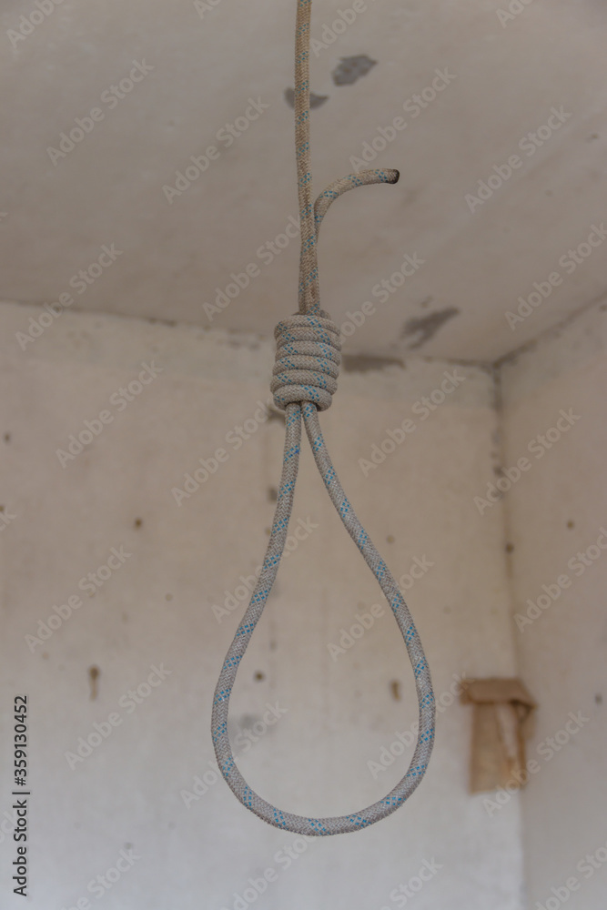 Deadly Loop Hanging From The Ceiling In Abandoned Apartment Concept Of Despair Stock Photo Adobe