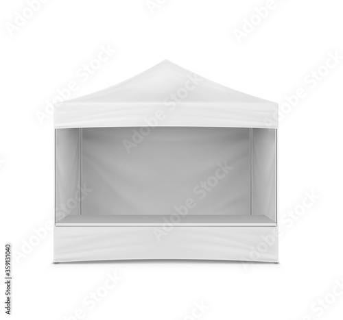 Pop-up gazebo, realistic vector mockup. White blank sidewall instant canopy, mock-up. Market stall, template for design