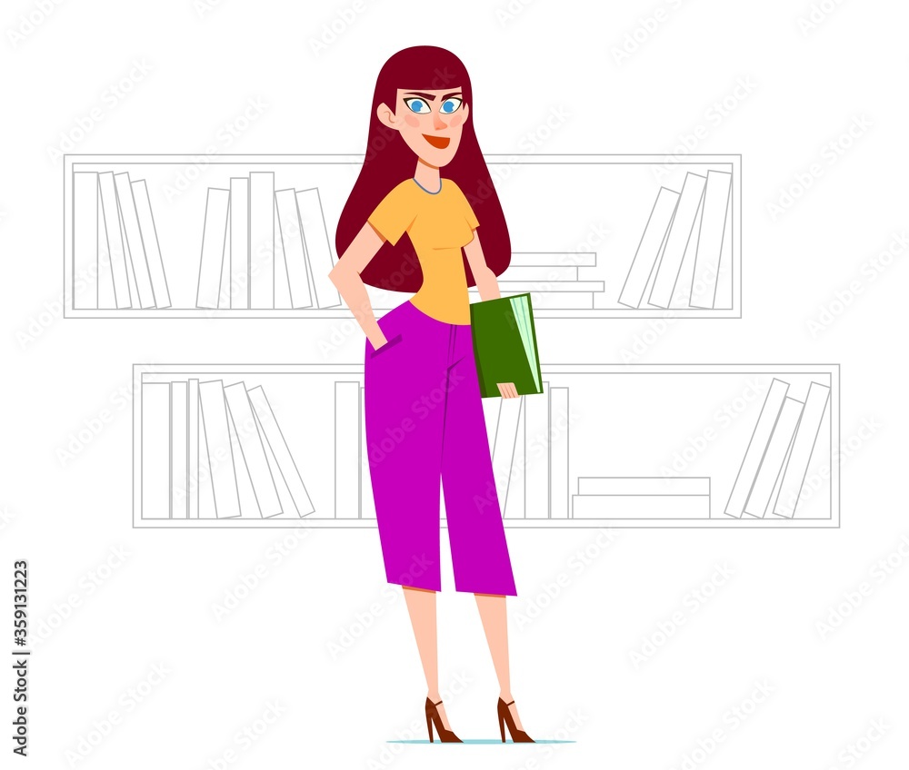 Girl with a book. Cartoon flat vector illustration. Girl with a book. Cartoon flat vector illustration.