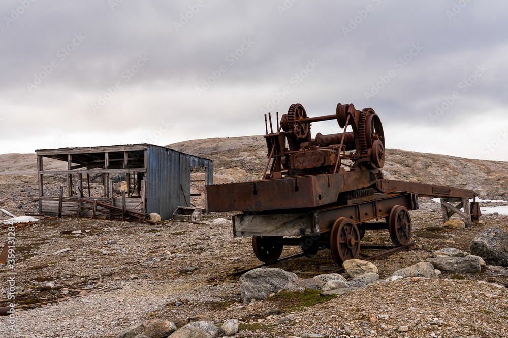 Broken Mining equipment in the New London settlement, Svalbard archipelago