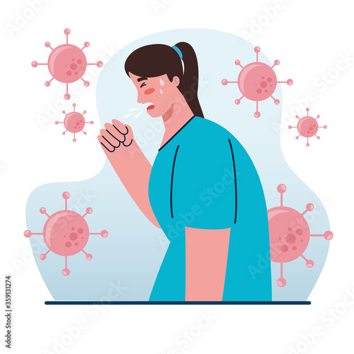 woman disease coughing, symptom coronavirus, health problem, coronavirus covid 19, woman feeling sick, coughing vector illustration design