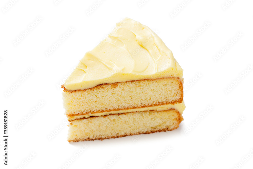 Simple Victoria sandwich cake with vanilla buttercream. isolated on white background