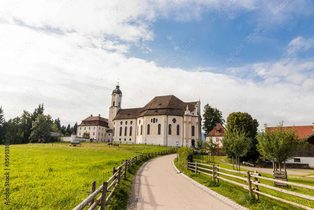Wies, Germany. The Pilgrimage Church of Wies (Wieskirche), an oval rococo church located in the foothills of the Alps, Bavaria. A World Heritage Site