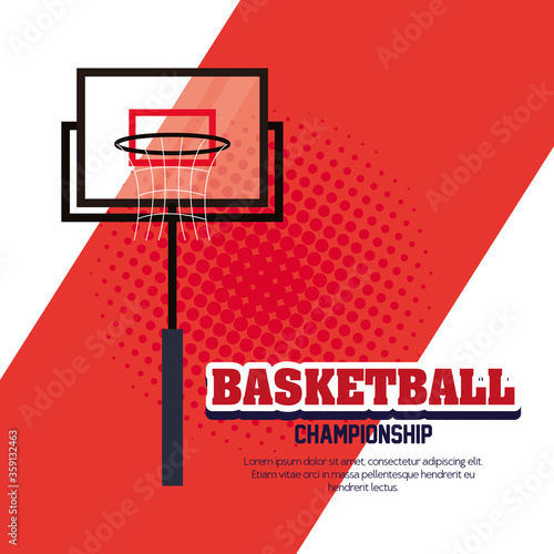 basketball championship, emblem, design of basketball and hoop basket vector illustration