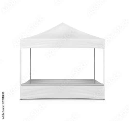 Pop-up gazebo, realistic mockup. White blank canopy tent, mock-up. Event marquee, vector template
