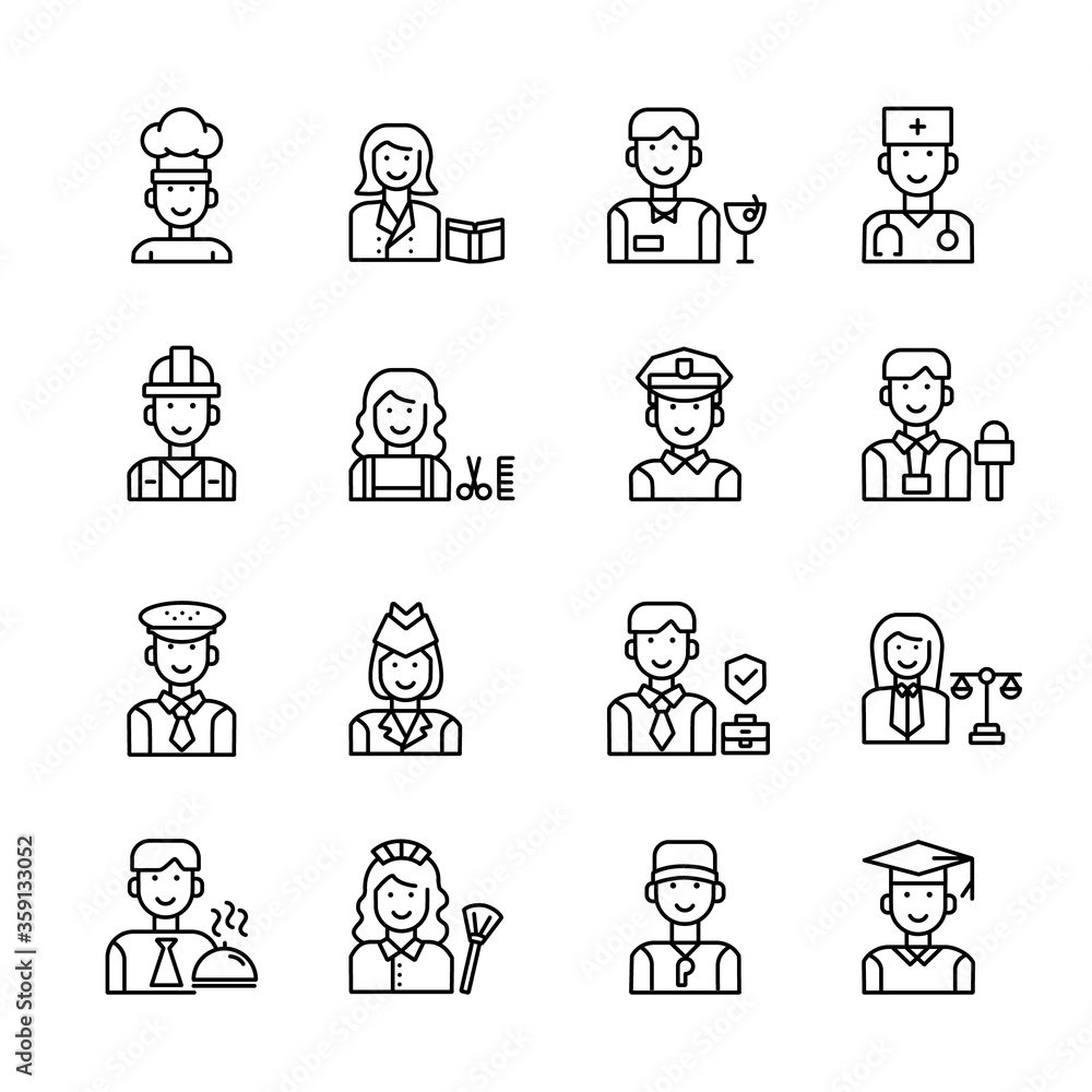 Professions linear icons set. Professions linear icons set.