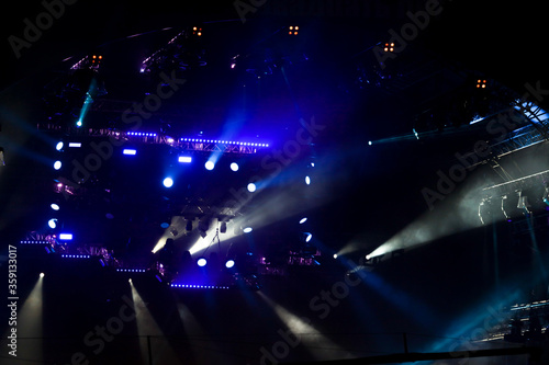 Blue light on a rock concert stage as background