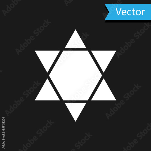 White Star of David icon isolated on black background. Jewish religion symbol. Symbol of Israel.  Vector Illustration